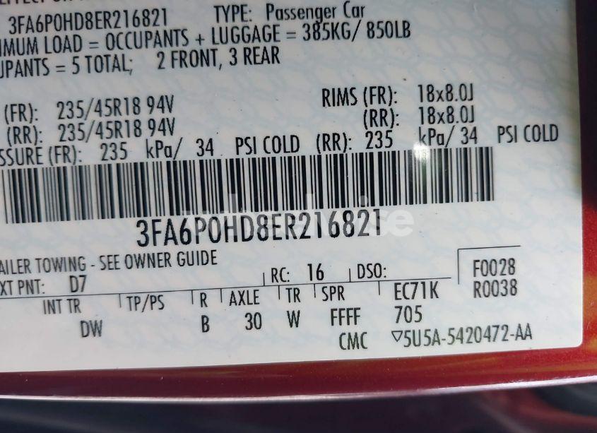 Photo 9 of 2014 Ford Fusion SE (VIN 3FA6P0HD8ER216821)