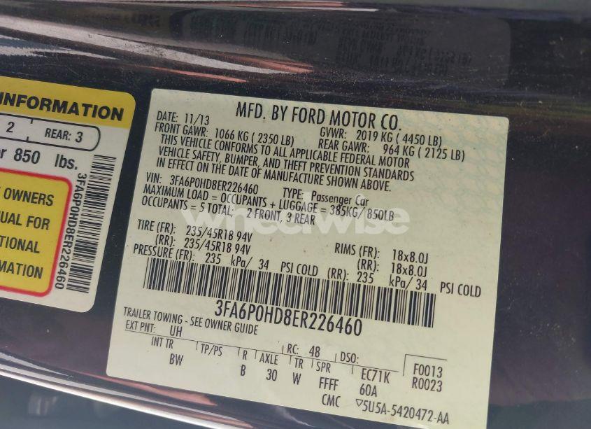 Photo 9 of 2014 Ford Fusion SE (VIN 3FA6P0HD8ER226460)