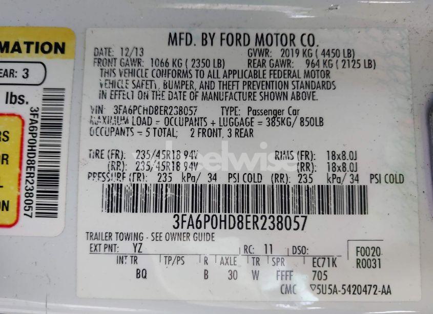 Photo 9 of 2014 Ford Fusion SE (VIN 3FA6P0HD8ER238057)