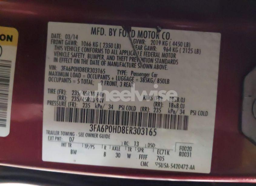 Photo 9 of 2014 Ford Fusion SE (VIN 3FA6P0HD8ER303165)