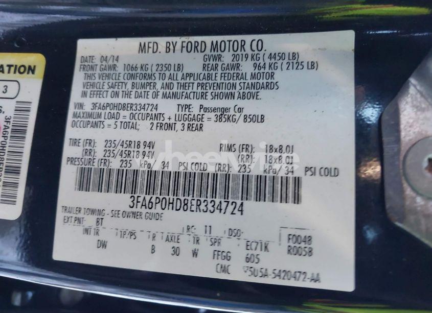 Photo 9 of 2014 Ford Fusion SE (VIN 3FA6P0HD8ER334724)