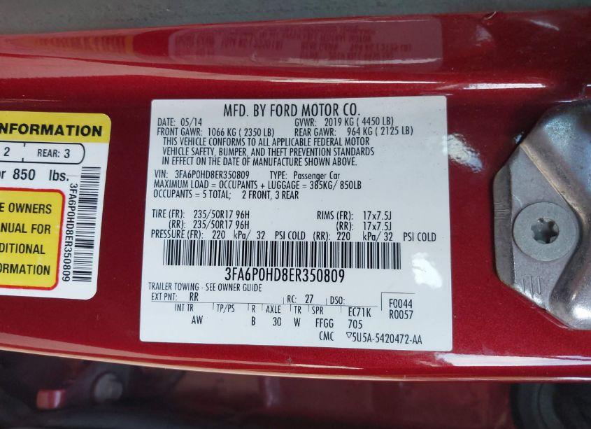 Photo 9 of 2014 Ford Fusion SE (VIN 3FA6P0HD8ER350809)