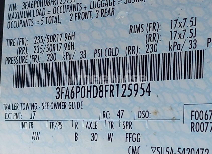 Photo 9 of 2015 Ford Fusion SE (VIN 3FA6P0HD8FR125954)