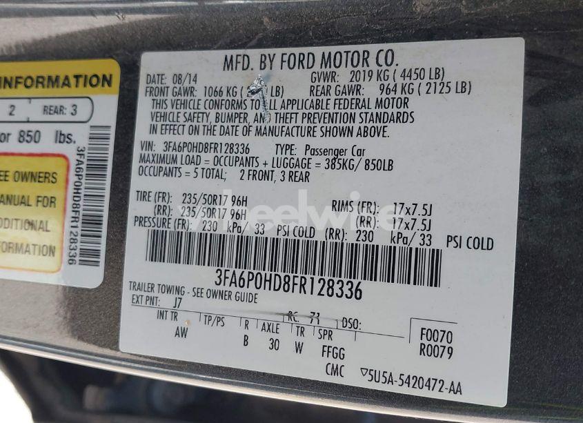 Photo 9 of 2015 Ford Fusion SE (VIN 3FA6P0HD8FR128336)