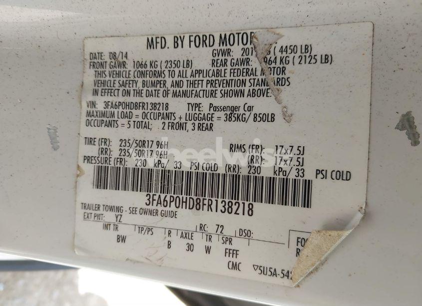 Photo 9 of 2015 Ford Fusion SE (VIN 3FA6P0HD8FR138218)