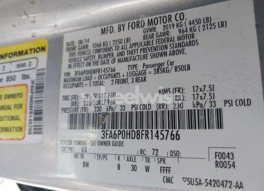 Photo 9 of 2015 Ford Fusion (VIN 3FA6P0HD8FR145766)