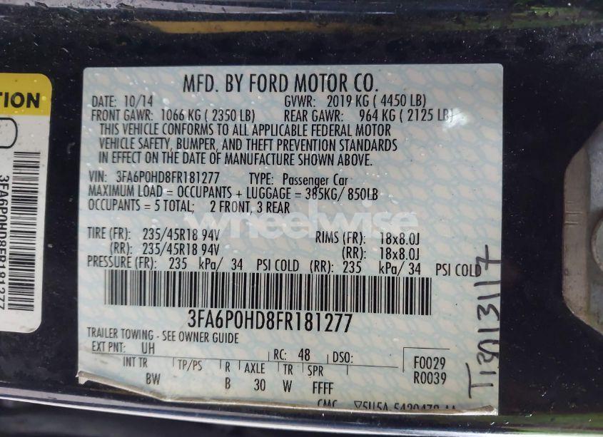 Photo 9 of 2015 Ford Fusion SE (VIN 3FA6P0HD8FR181277)