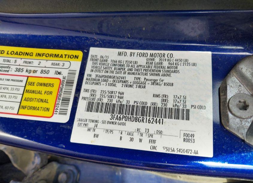 Photo 9 of 2016 Ford Fusion SE (VIN 3FA6P0HD8GR162441)