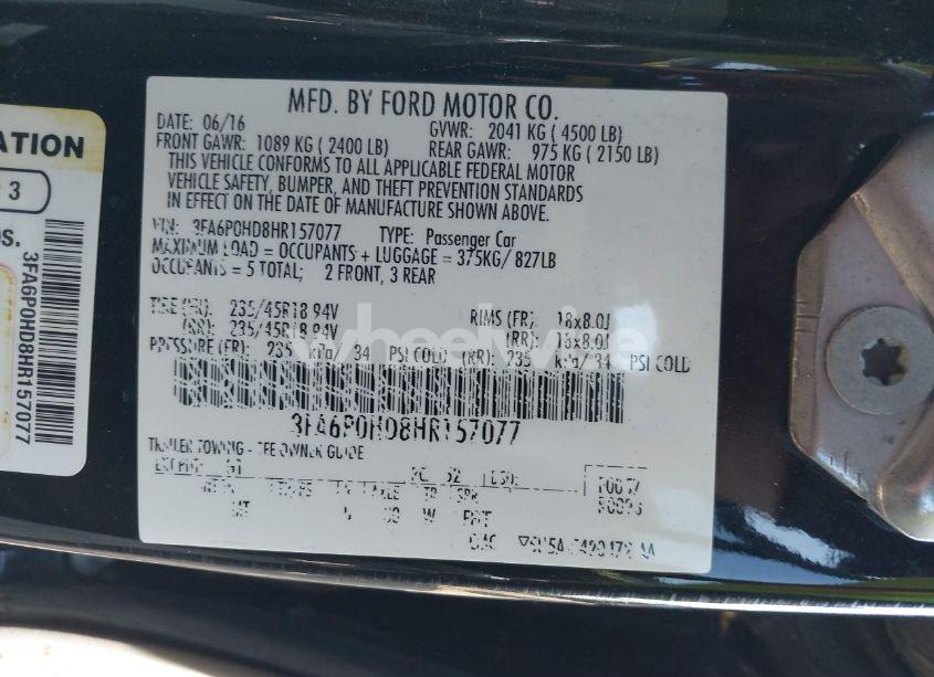 Photo 9 of 2017 Ford Fusion SE (VIN 3FA6P0HD8HR157077)