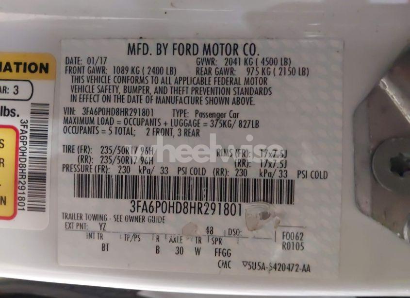 Photo 9 of 2017 Ford Fusion SE (VIN 3FA6P0HD8HR291801)