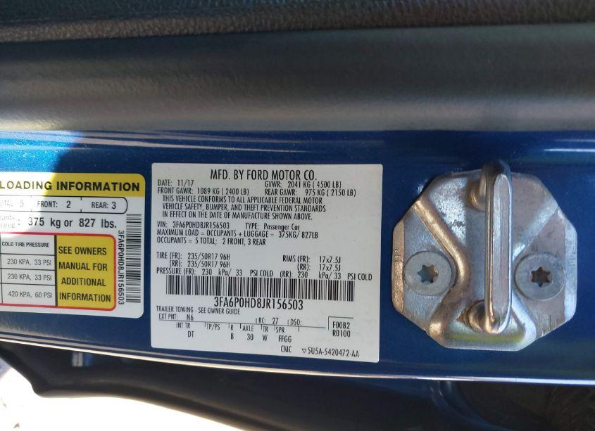 Photo 9 of 2018 Ford Fusion SE (VIN 3FA6P0HD8JR156503)