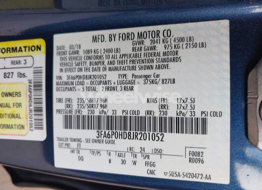 Photo 9 of 2018 Ford Fusion SE (VIN 3FA6P0HD8JR201052)
