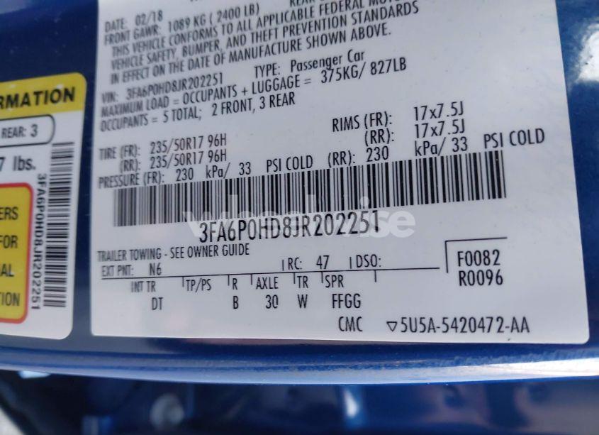 Photo 9 of 2018 Ford Fusion SE (VIN 3FA6P0HD8JR202251)