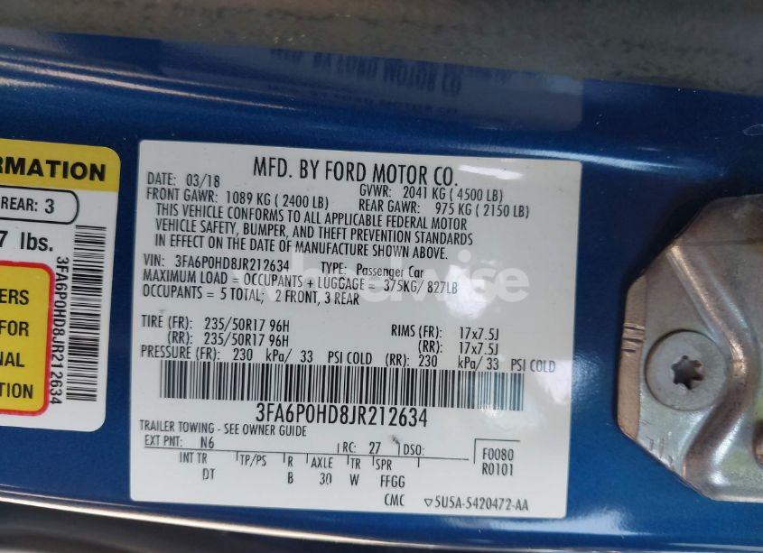 Photo 9 of 2018 Ford Fusion SE (VIN 3FA6P0HD8JR212634)