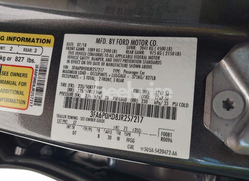 Photo 9 of 2018 Ford Fusion SE (VIN 3FA6P0HD8JR257217)