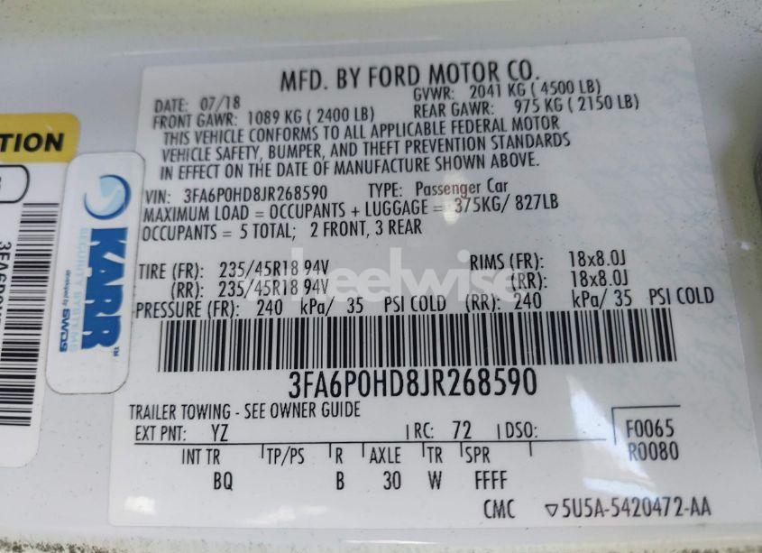 Photo 9 of 2018 Ford Fusion SE (VIN 3FA6P0HD8JR268590)