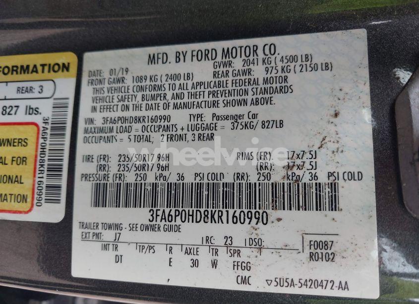 Photo 9 of 2019 Ford Fusion SE (VIN 3FA6P0HD8KR160990)