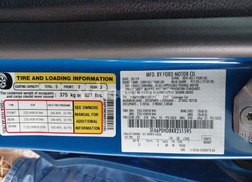 Photo 9 of 2019 Ford Fusion SE (VIN 3FA6P0HD8KR251595)