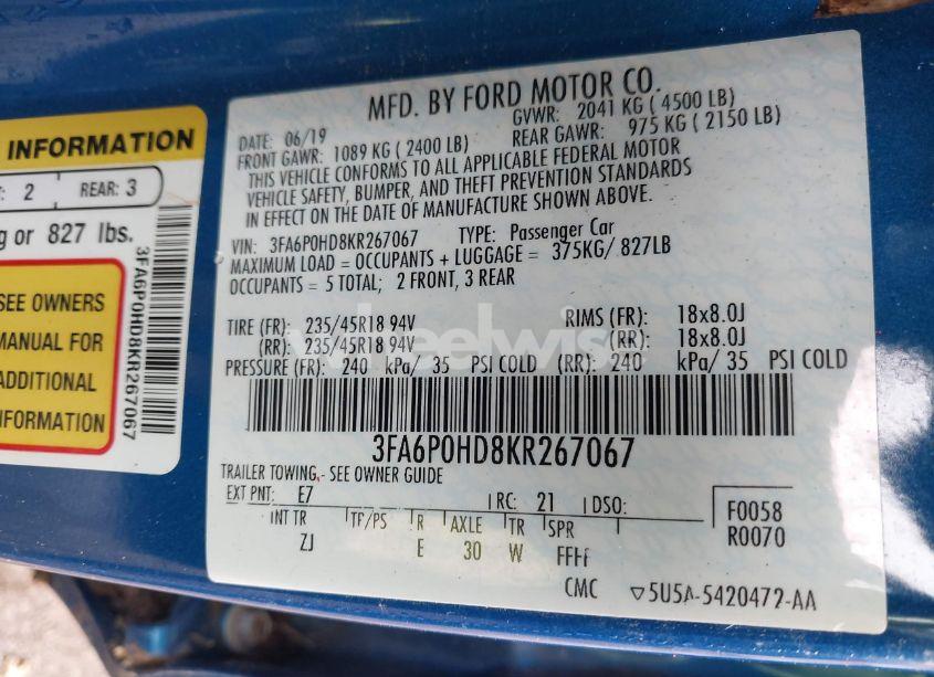 Photo 9 of 2019 Ford Fusion SE (VIN 3FA6P0HD8KR267067)