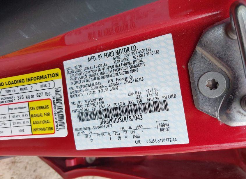 Photo 9 of 2020 Ford Fusion SE (VIN 3FA6P0HD8LR187043)