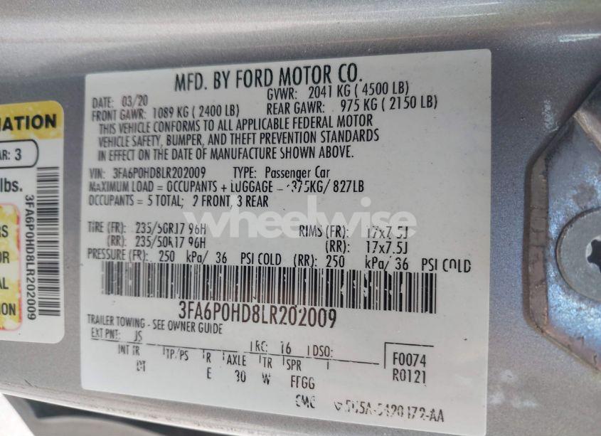 Photo 9 of 2020 Ford Fusion SE (VIN 3FA6P0HD8LR202009)