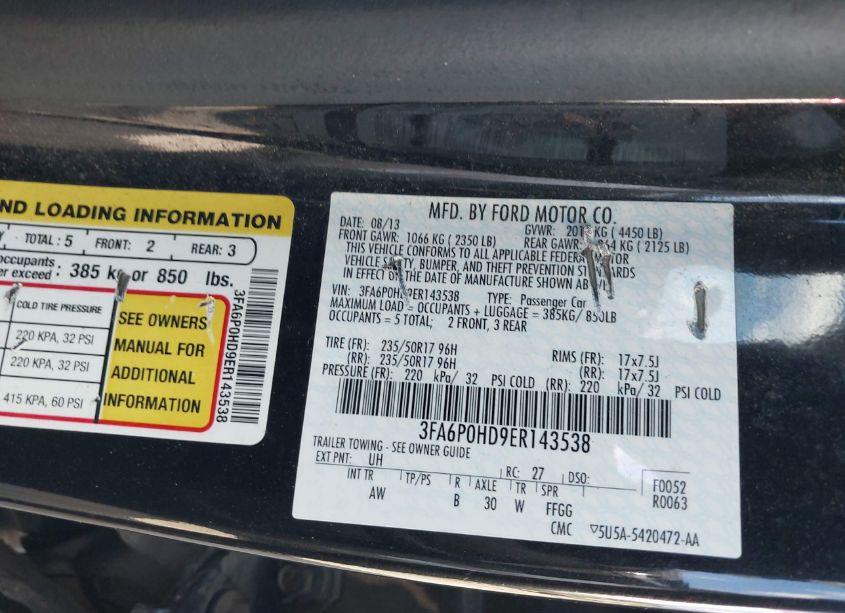 Photo 9 of 2014 Ford Fusion SE (VIN 3FA6P0HD9ER143538)