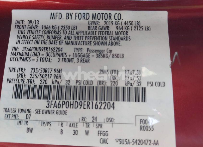 Photo 9 of 2014 Ford Fusion SE (VIN 3FA6P0HD9ER162204)