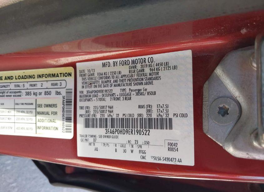 Photo 9 of 2014 Ford Fusion SE (VIN 3FA6P0HD9ER190522)