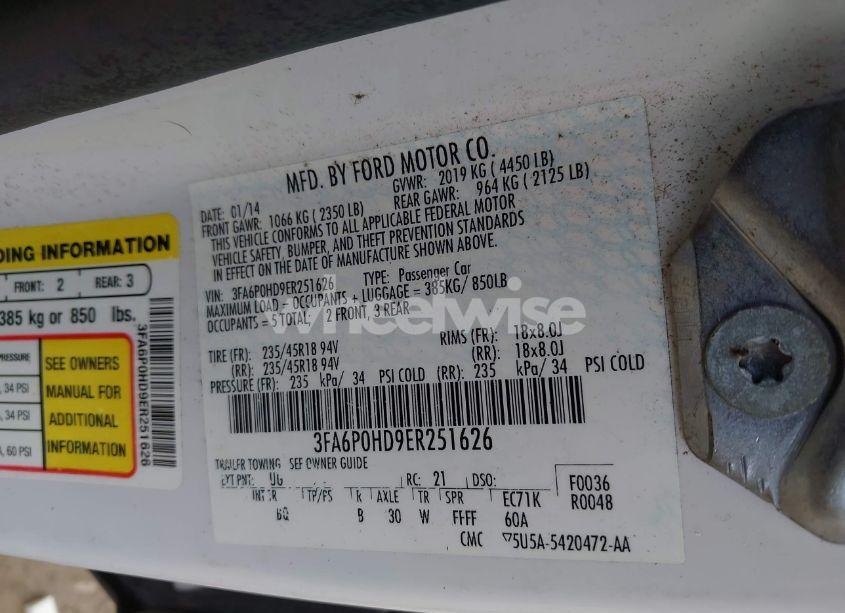 Photo 9 of 2014 Ford Fusion SE (VIN 3FA6P0HD9ER251626)