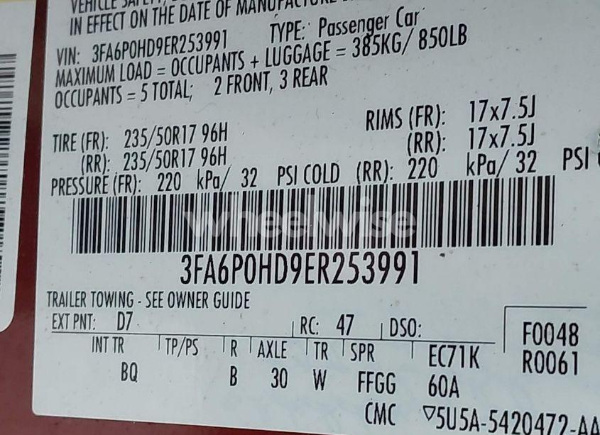 Photo 9 of 2014 Ford Fusion SE (VIN 3FA6P0HD9ER253991)