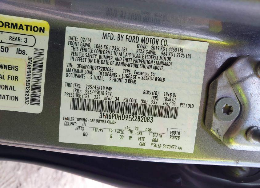 Photo 9 of 2014 Ford Fusion SE (VIN 3FA6P0HD9ER282083)