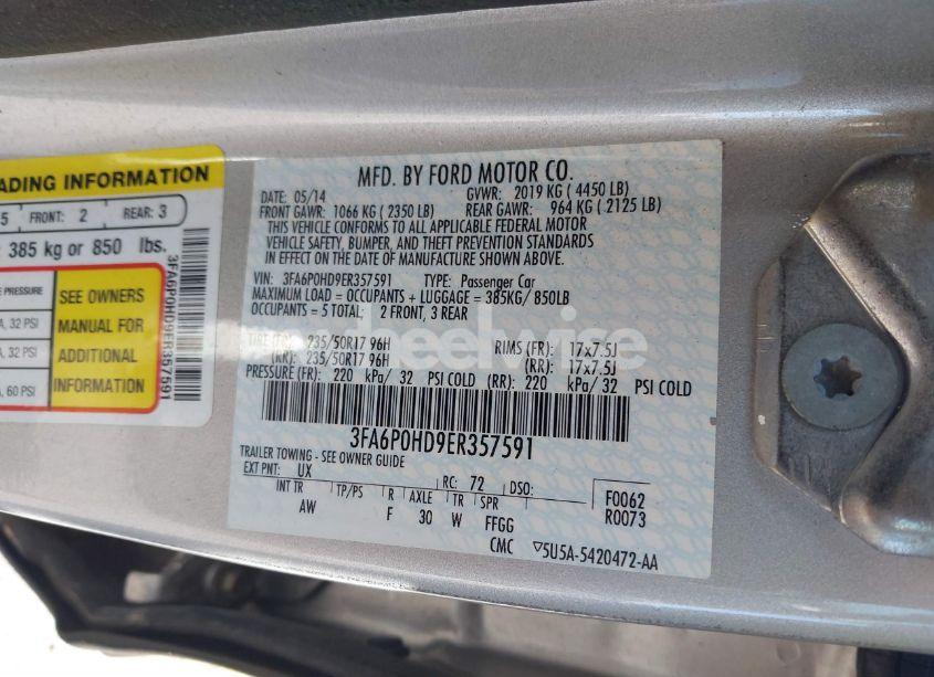 Photo 9 of 2014 Ford Fusion SE (VIN 3FA6P0HD9ER357591)