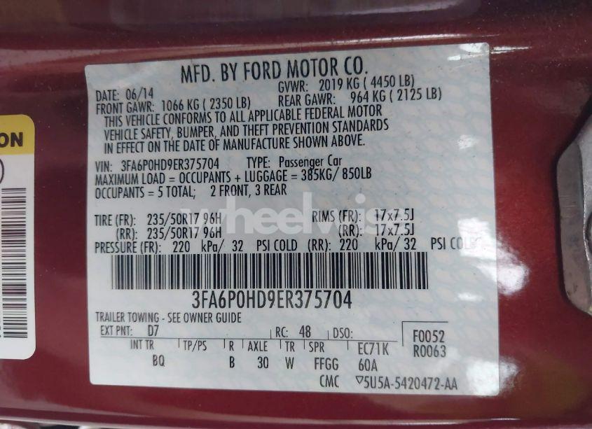 Photo 9 of 2014 Ford Fusion SE (VIN 3FA6P0HD9ER375704)