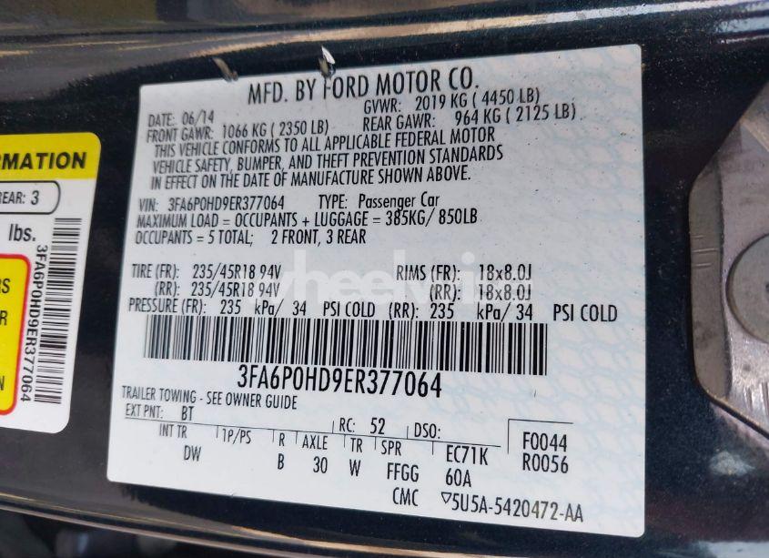 Photo 9 of 2014 Ford Fusion SE (VIN 3FA6P0HD9ER377064)