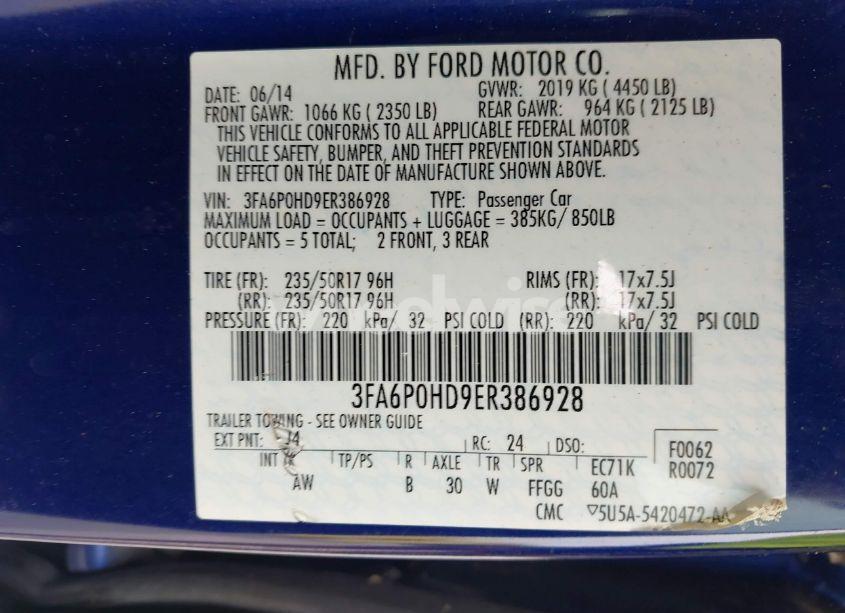 Photo 9 of 2014 Ford Fusion SE (VIN 3FA6P0HD9ER386928)