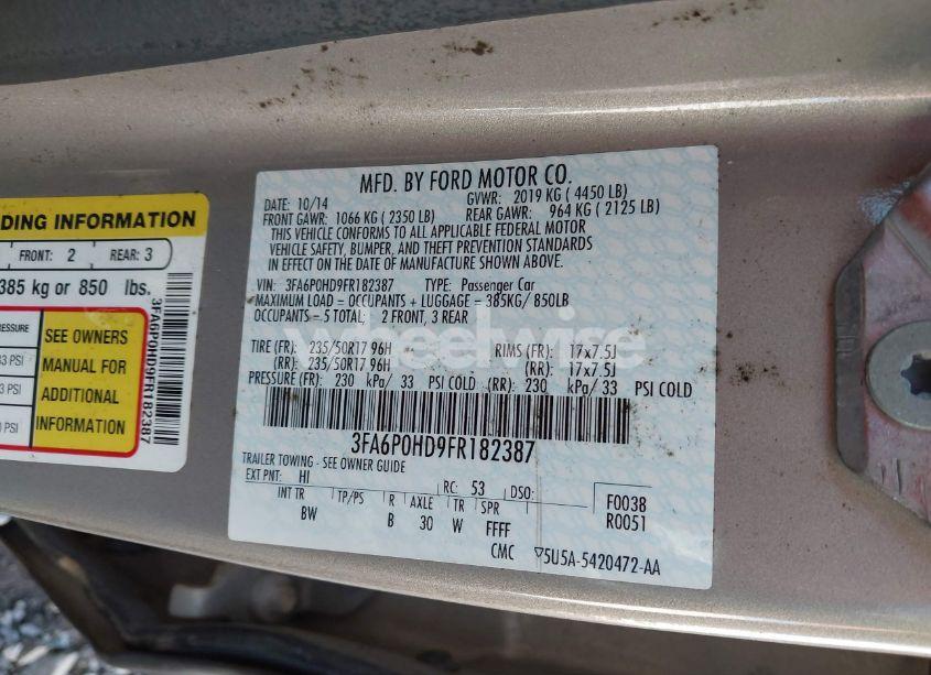 Photo 9 of 2015 Ford Fusion SE (VIN 3FA6P0HD9FR182387)