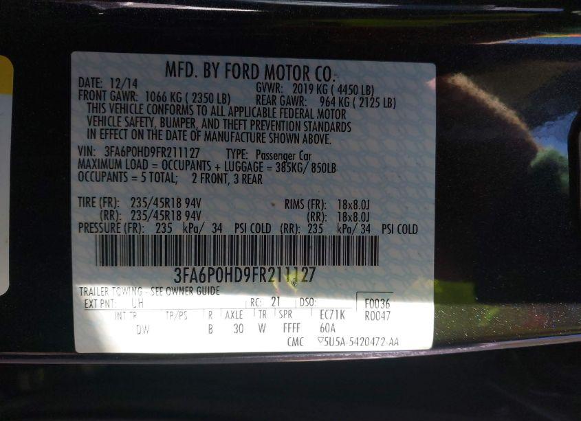 Photo 9 of 2015 Ford Fusion SE (VIN 3FA6P0HD9FR211127)