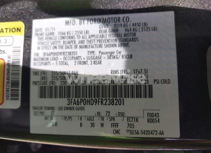 Photo 9 of 2015 Ford Fusion SE (VIN 3FA6P0HD9FR238201)