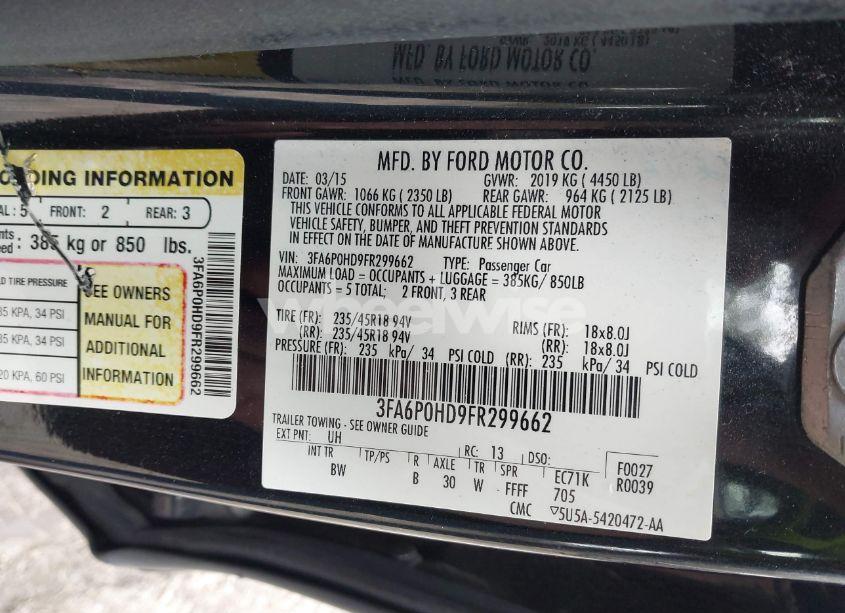 Photo 9 of 2015 Ford Fusion SE (VIN 3FA6P0HD9FR299662)
