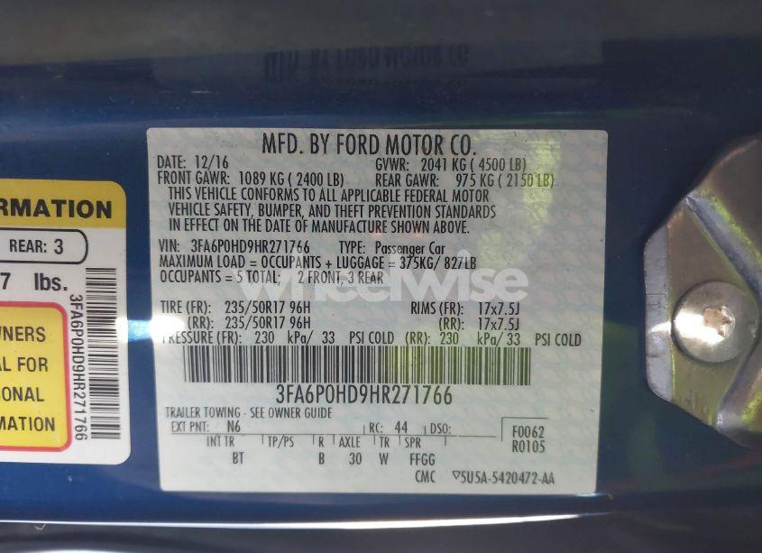 Photo 9 of 2017 Ford Fusion SE (VIN 3FA6P0HD9HR271766)