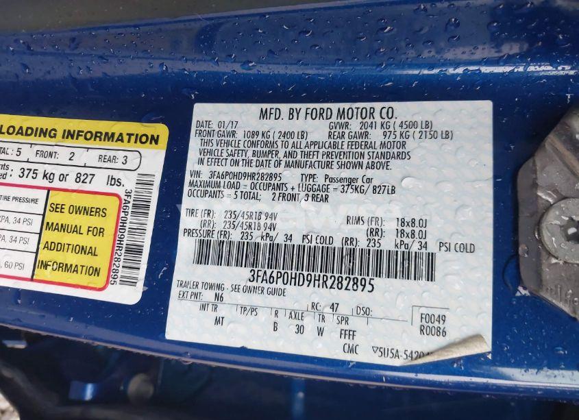 Photo 9 of 2017 Ford Fusion SE (VIN 3FA6P0HD9HR282895)