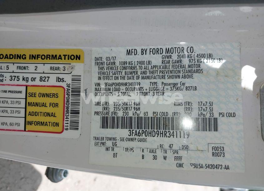 Photo 9 of 2017 Ford Fusion SE (VIN 3FA6P0HD9HR341119)