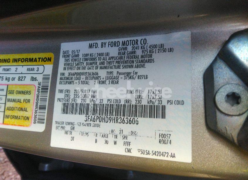 Photo 9 of 2017 Ford Fusion SE (VIN 3FA6P0HD9HR363606)