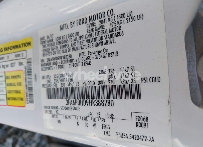 Photo 9 of 2017 Ford Fusion SE (VIN 3FA6P0HD9HR388280)