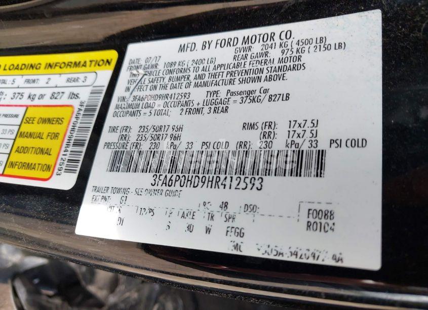 Photo 9 of 2017 Ford Fusion SE (VIN 3FA6P0HD9HR412593)