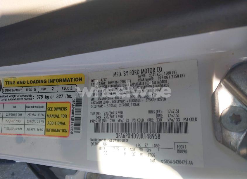 Photo 9 of 2018 Ford Fusion SE (VIN 3FA6P0HD9JR148958)