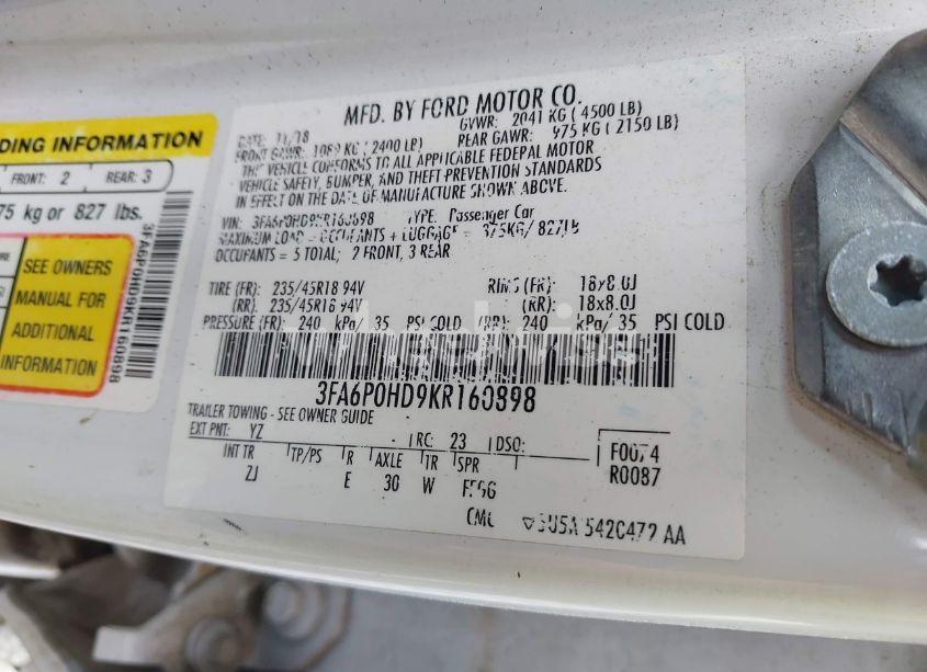 Photo 9 of 2019 Ford Fusion SE (VIN 3FA6P0HD9KR160898)