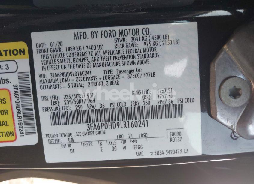 Photo 9 of 2020 Ford Fusion SE (VIN 3FA6P0HD9LR160241)