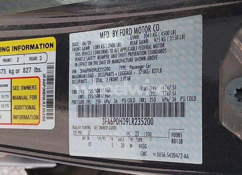 Photo 9 of 2020 Ford Fusion SE (VIN 3FA6P0HD9LR235200)