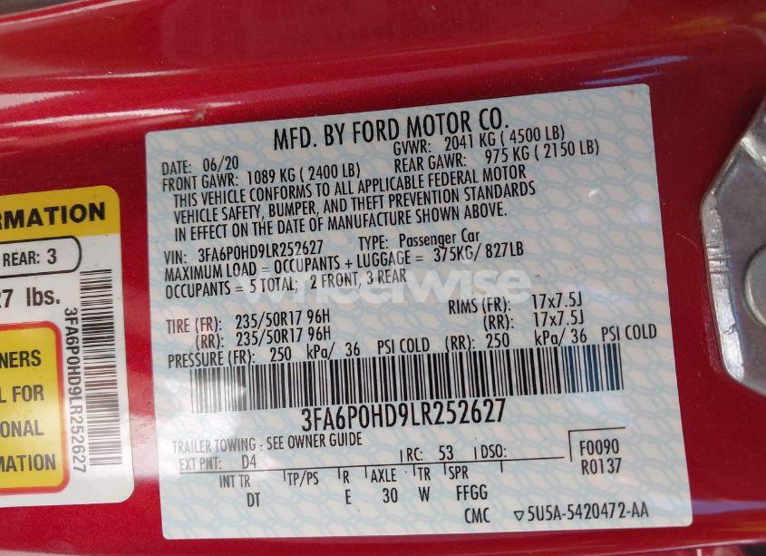 Photo 9 of 2020 Ford Fusion SE (VIN 3FA6P0HD9LR252627)